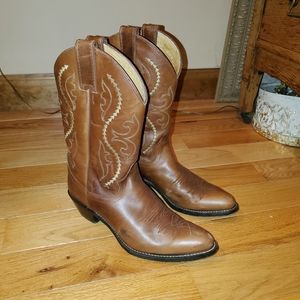 Brown leather cowboy boots